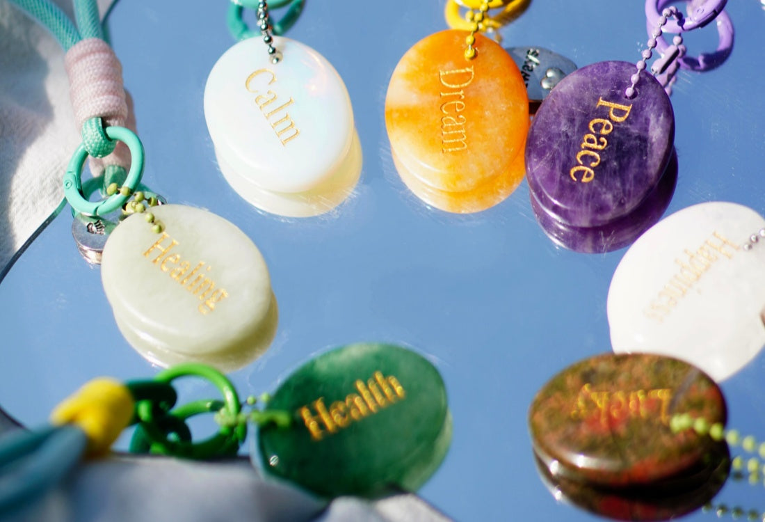crystal worry stone bag charms