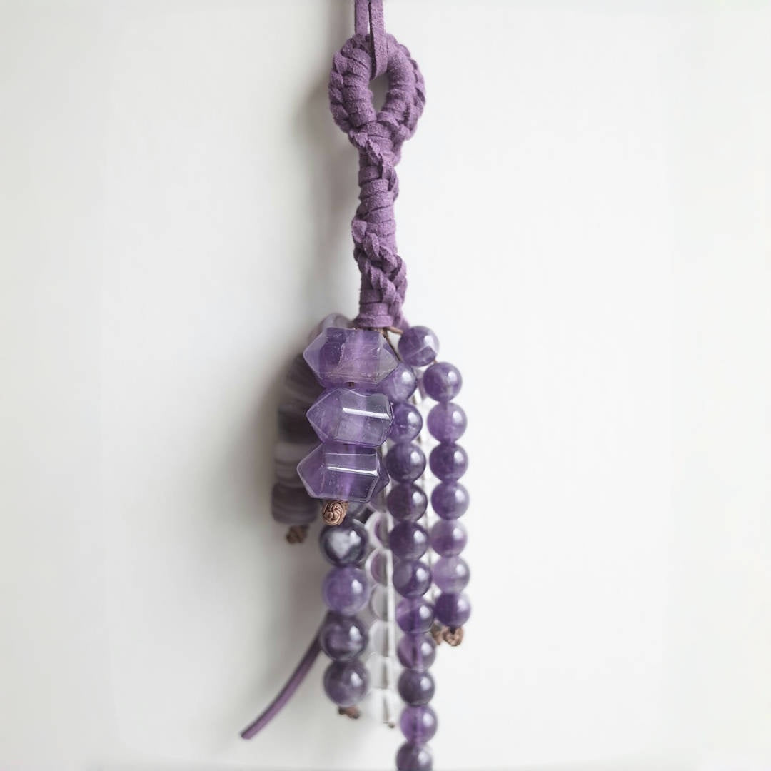 Amethyst &Clear Quartz Beaded Bag Charm