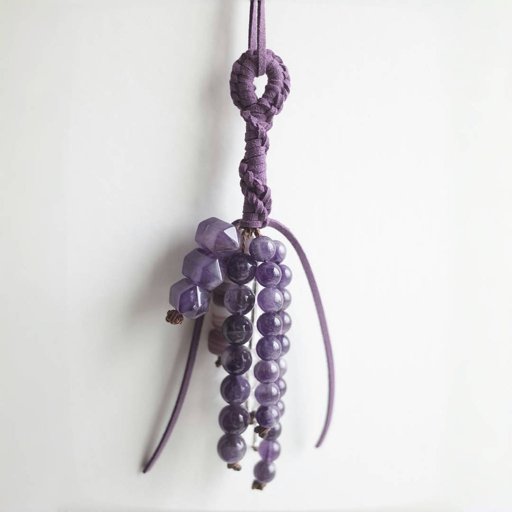 Amethyst &Clear Quartz Beaded Bag Charm