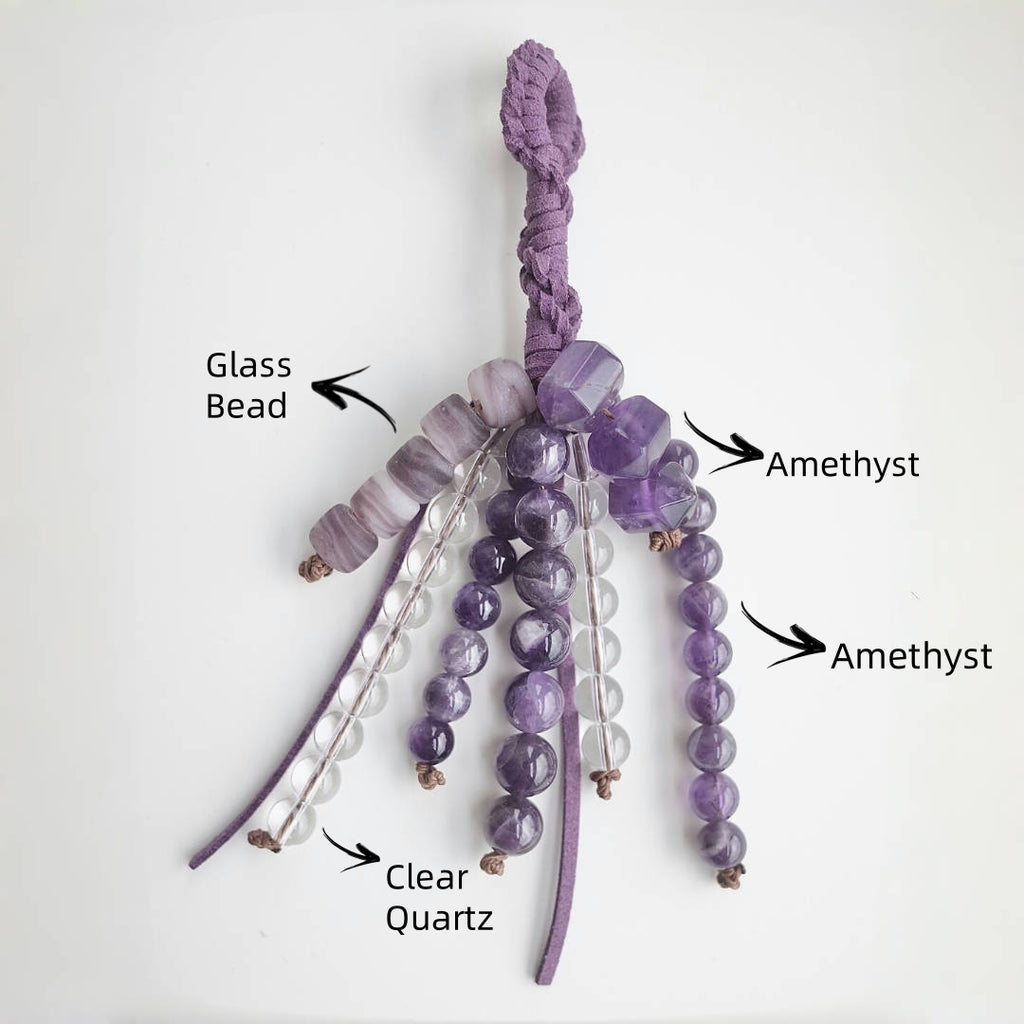 Amethyst &Clear Quartz Beaded Bag Charm