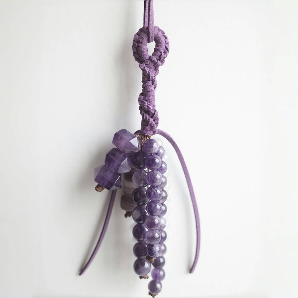 Amethyst &Clear Quartz Beaded Bag Charm