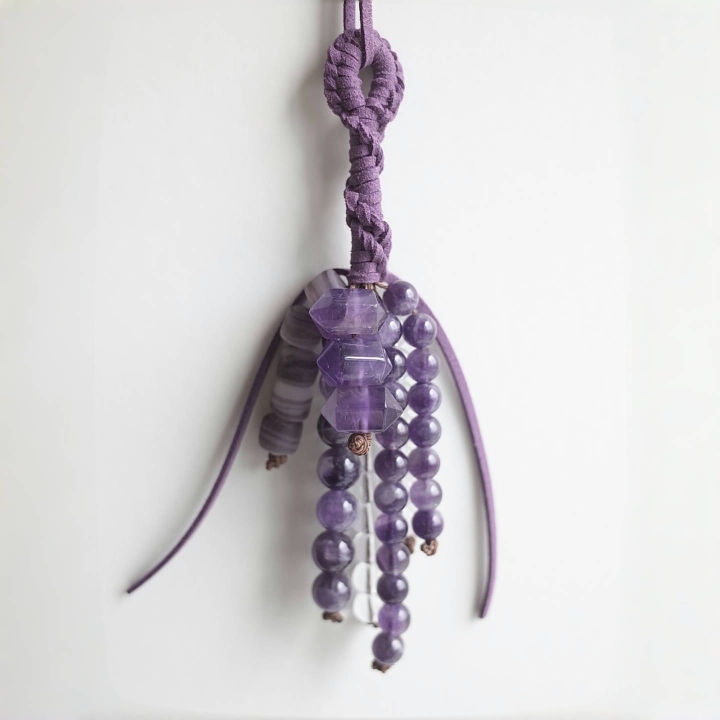 Amethyst &Clear Quartz Beaded Bag Charm