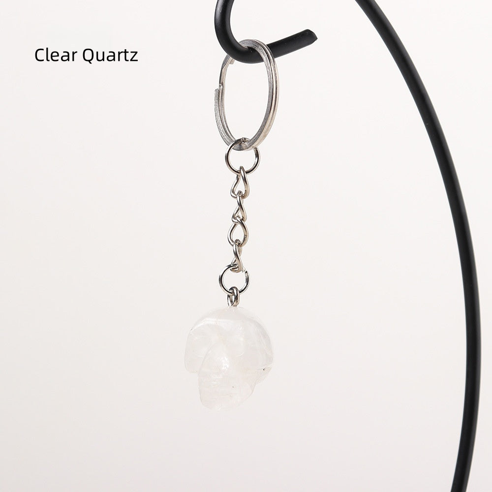 Clear Quartz Skull Keychain