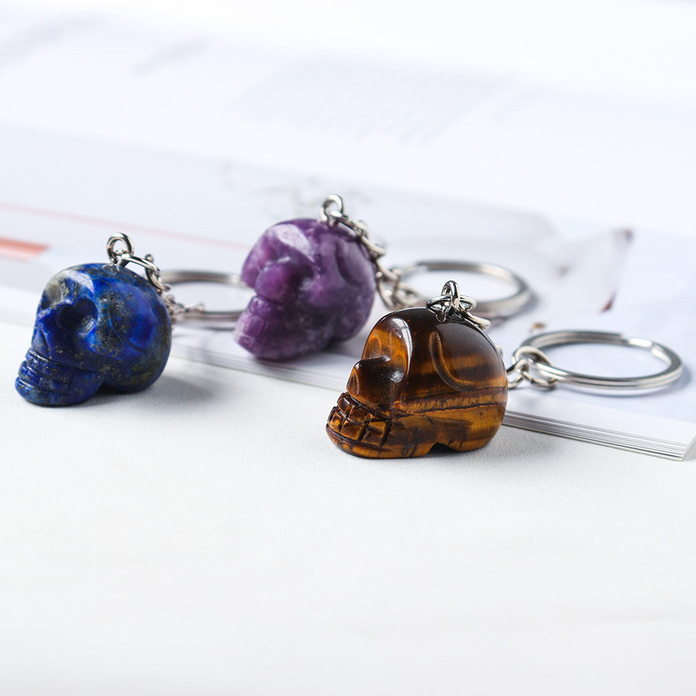 Hand-Carved Crystal Skull Keychain