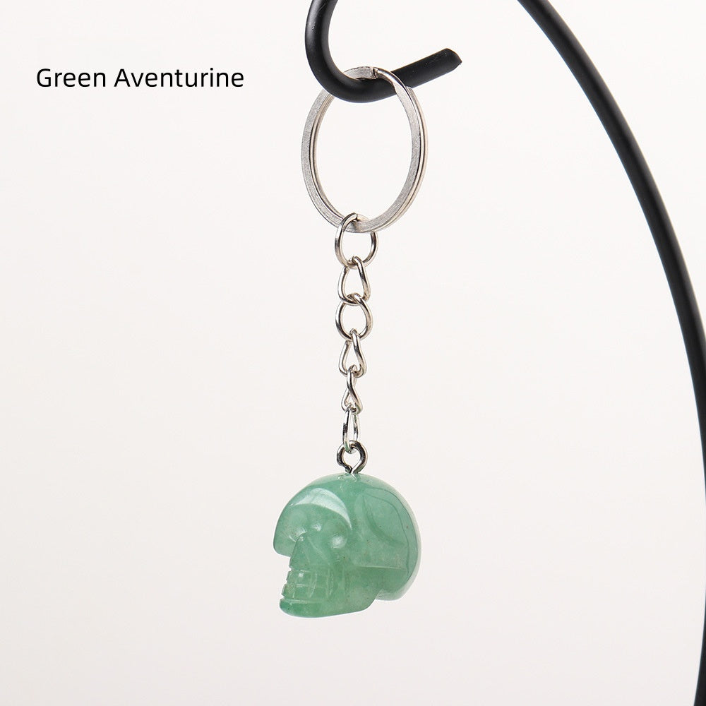 Green Aventurine Skull Keychain