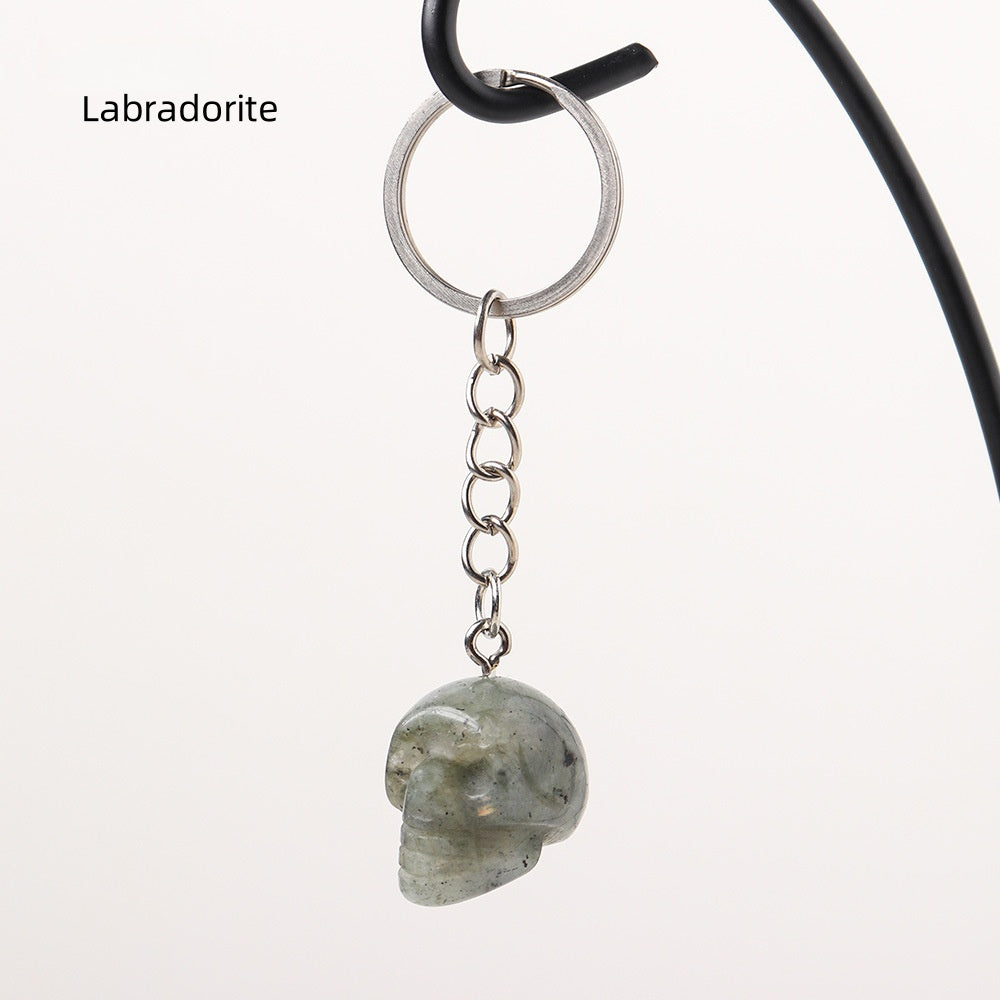 Labradorite Skull Keychain