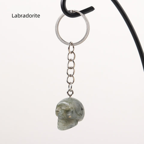 Labradorite Skull Keychain