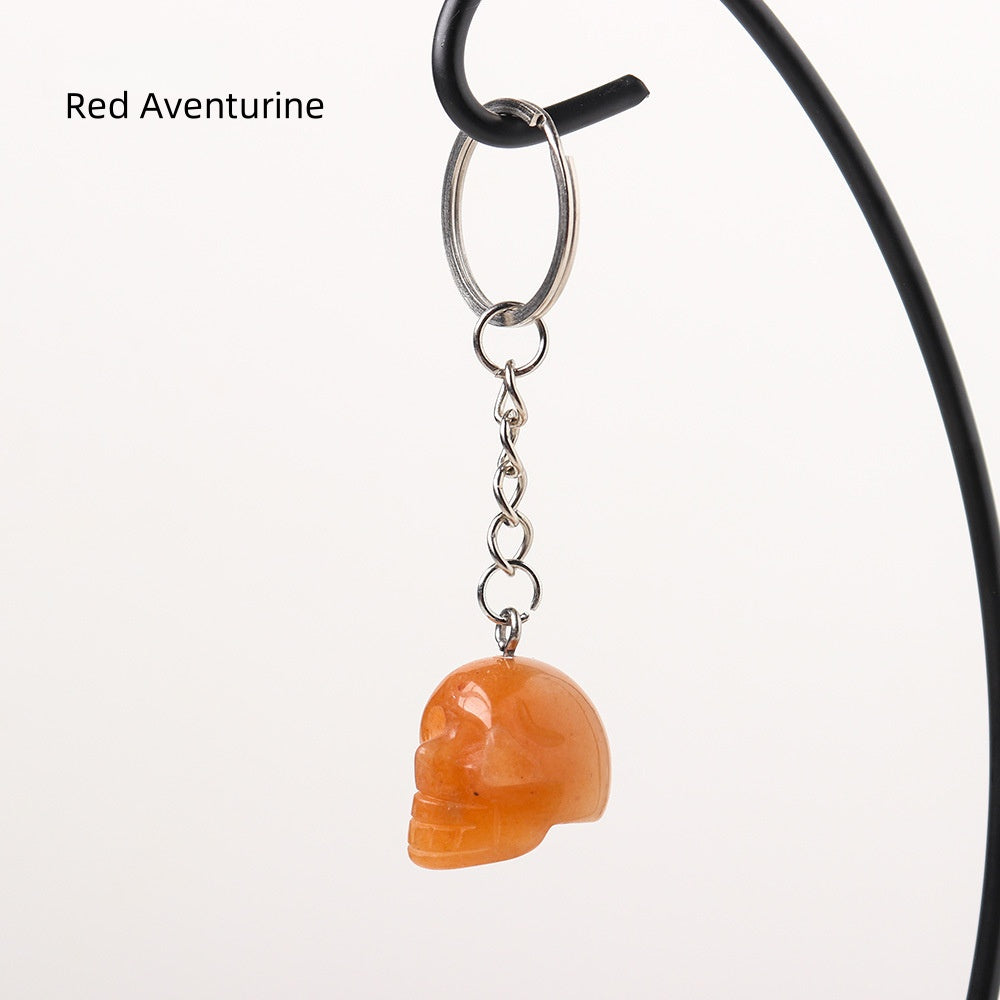 Red Aventurine Skull Keychain