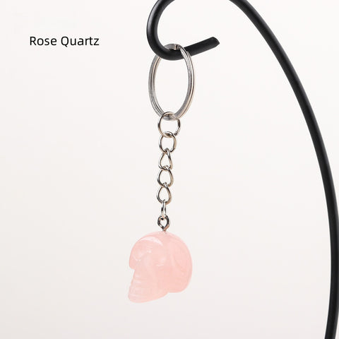 Rose Quartz Skull Keychain