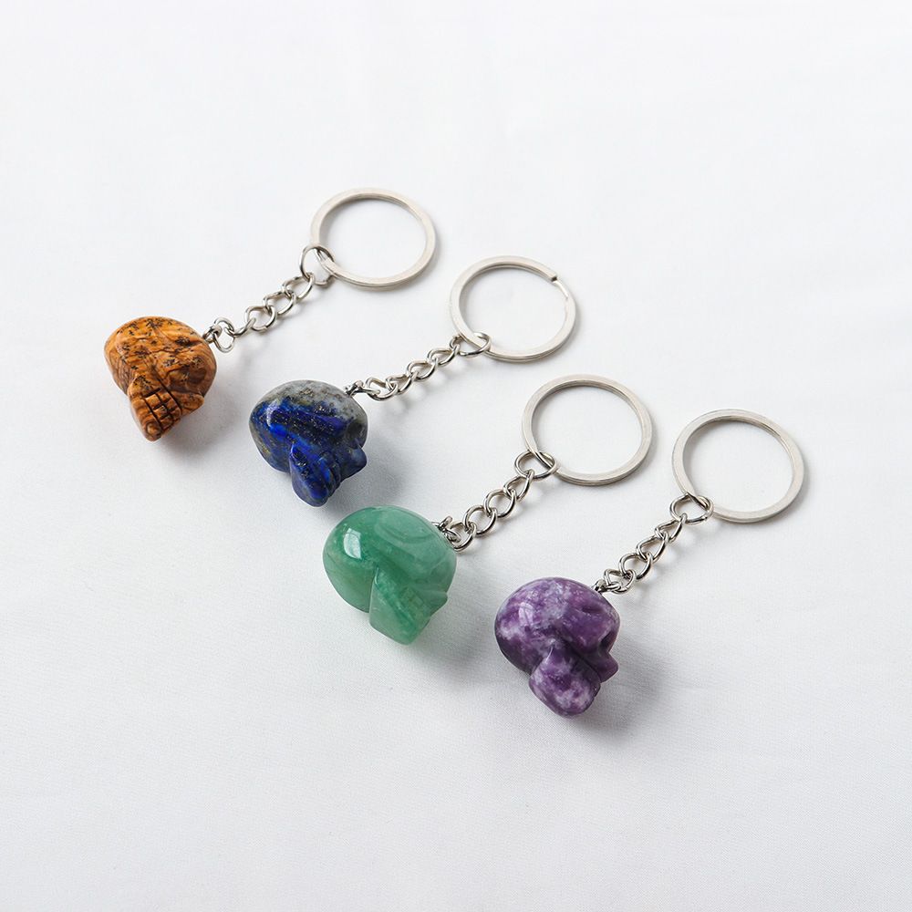 Hand-Carved Crystal Skull Keychain