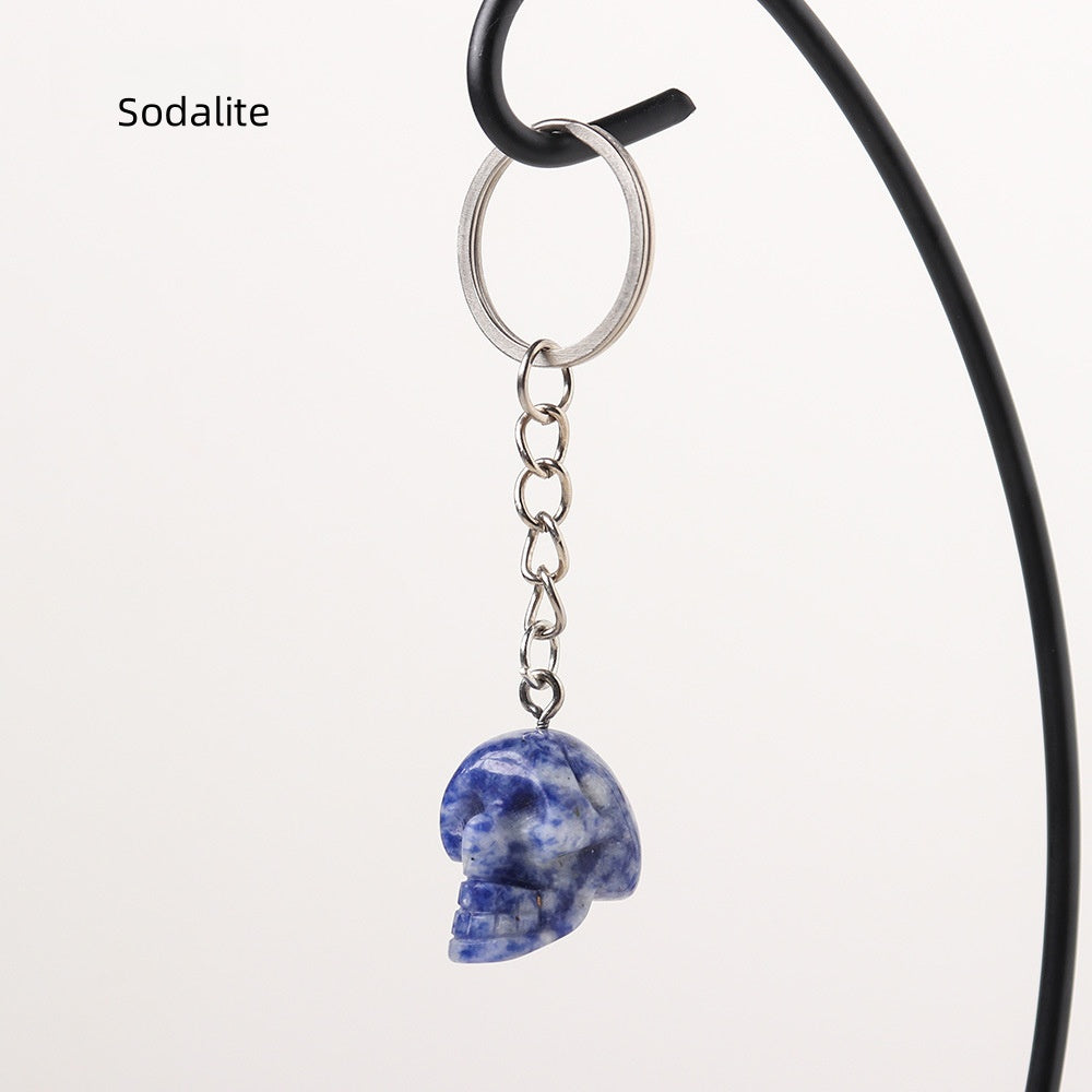 Sodalite Skull Keychain