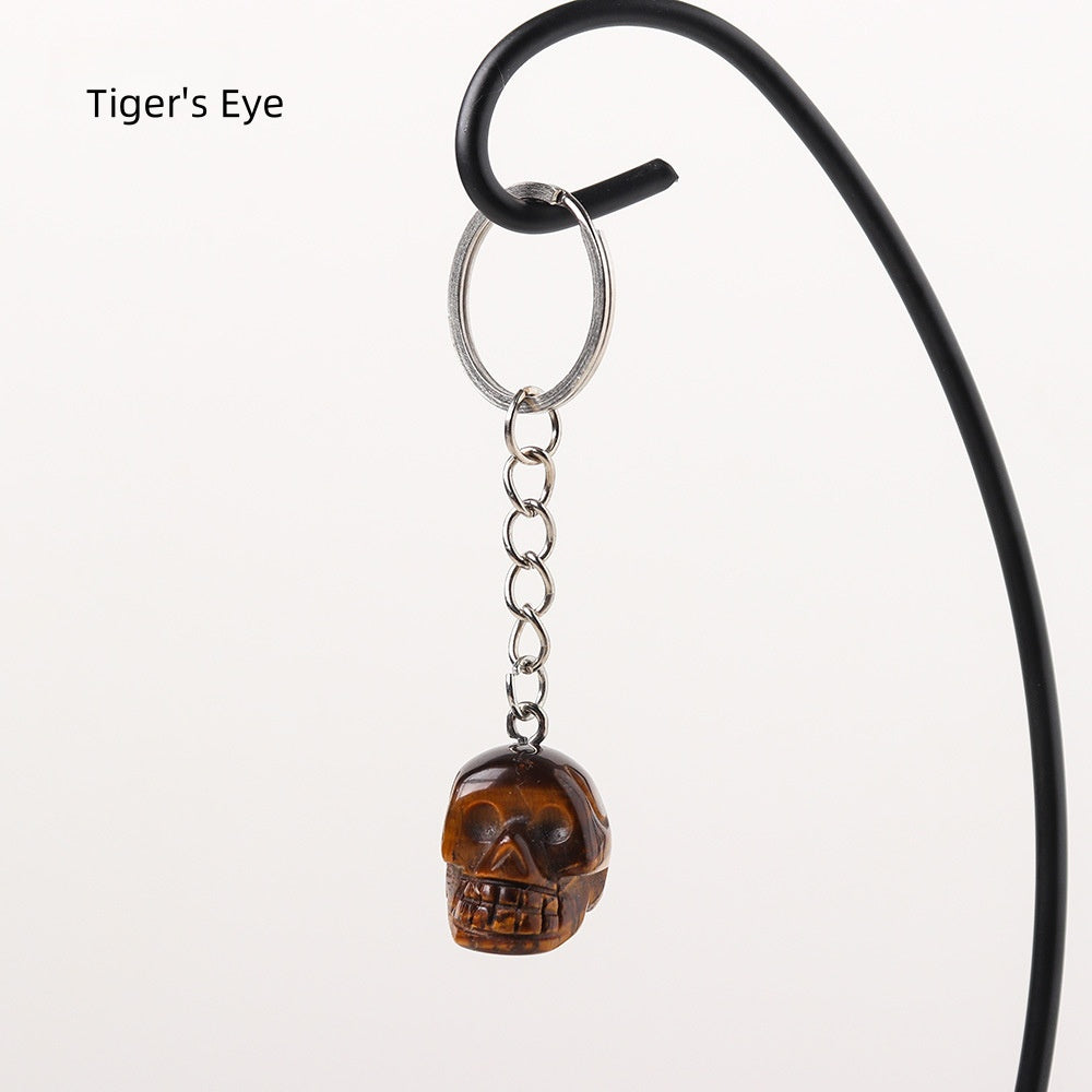Tiger's Eye Skull Keychain