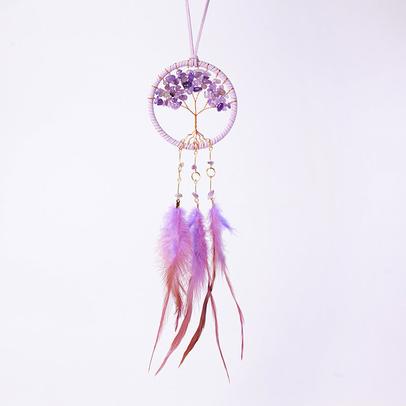 Crystal Tree of Life Dream Catcher Car Charm-Amethyst