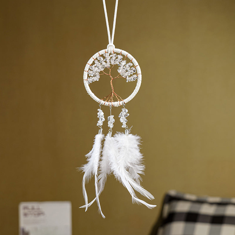 Crystal Tree of Life Dream Catcher Car Charm-Clear Quartz