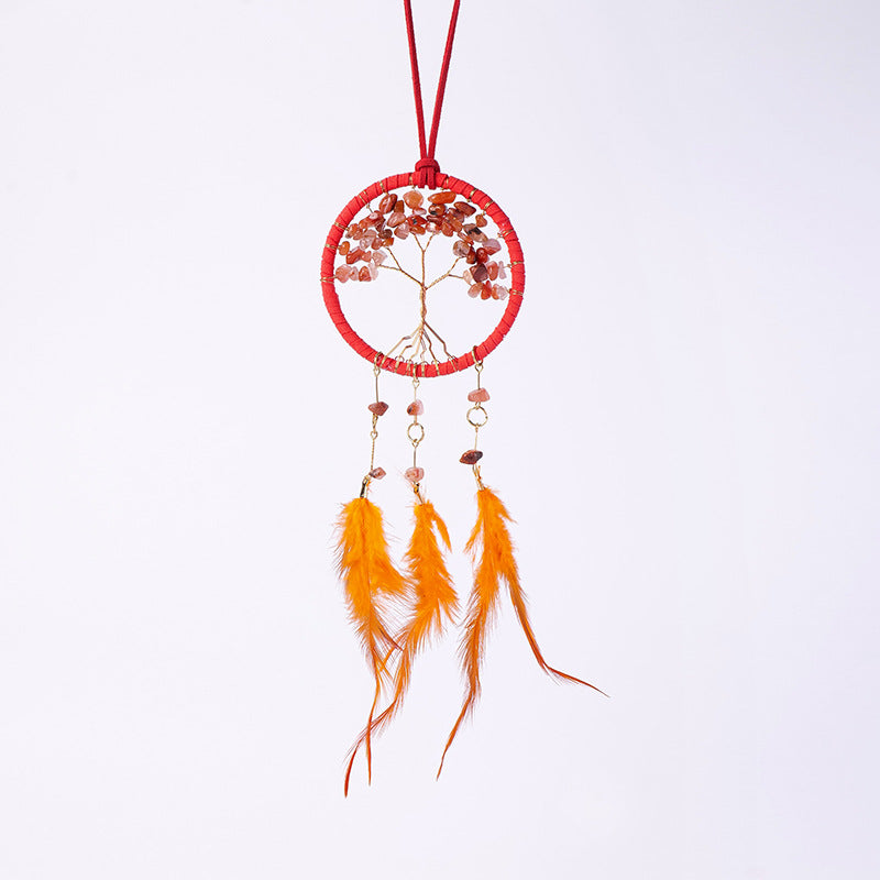 Crystal Tree of Life Dream Catcher Car Charm-Red Agate