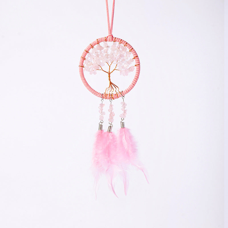 Crystal Tree of Life Dream Catcher Car Charm-Rose Quartz