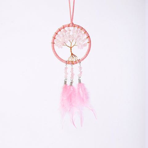 Crystal Tree of Life Dream Catcher Car Charm-Rose Quartz