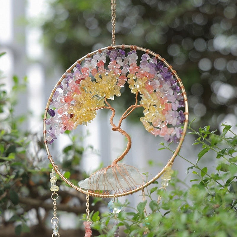 Crystal Tree of Life Dreamcatcher with Agate Slices