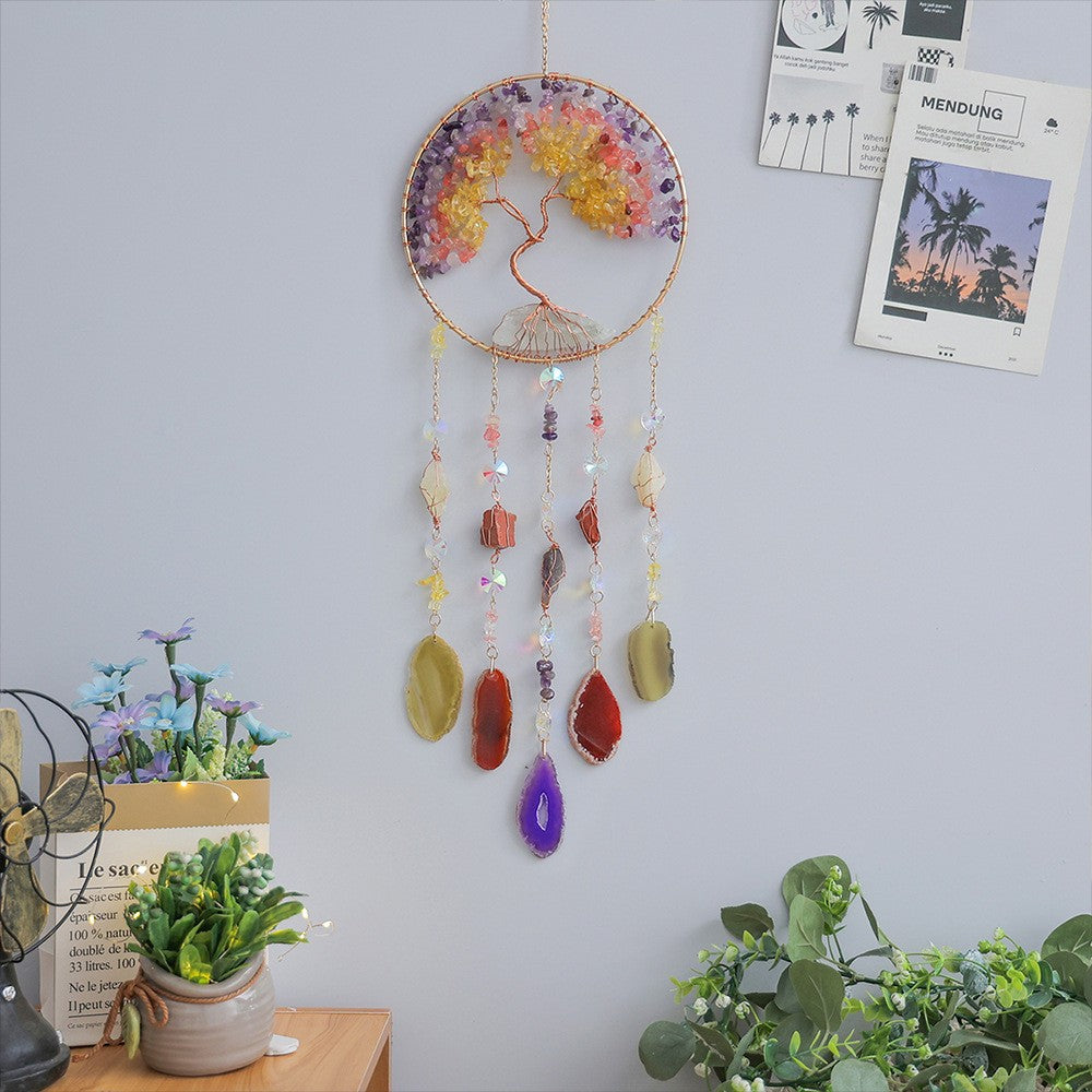Crystal Tree of Life Dreamcatcher with Agate Slices