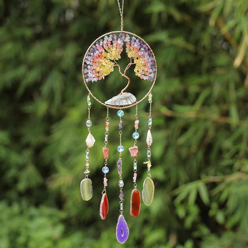Crystal Tree of Life Dreamcatcher with Agate Slices