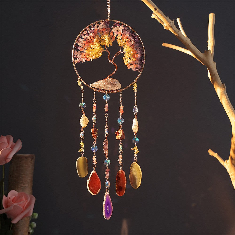 Crystal Tree of Life Dreamcatcher with Agate Slices