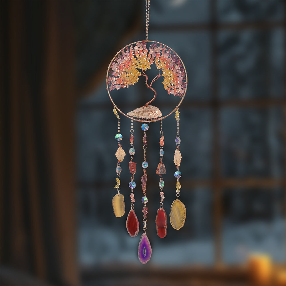 Crystal Tree of Life Dreamcatcher with Agate Slices