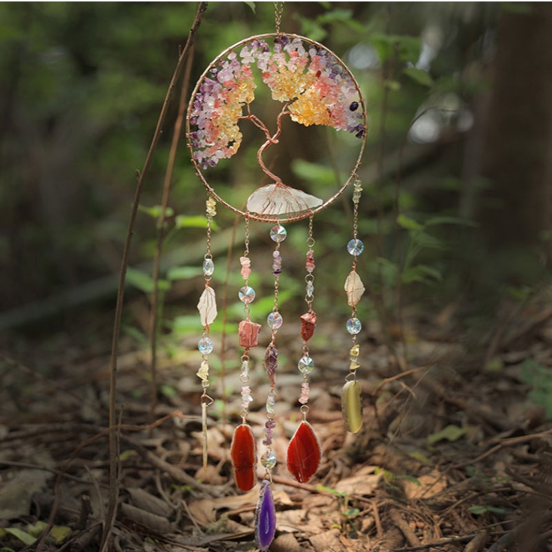 Crystal Tree of Life Dreamcatcher with Agate Slices