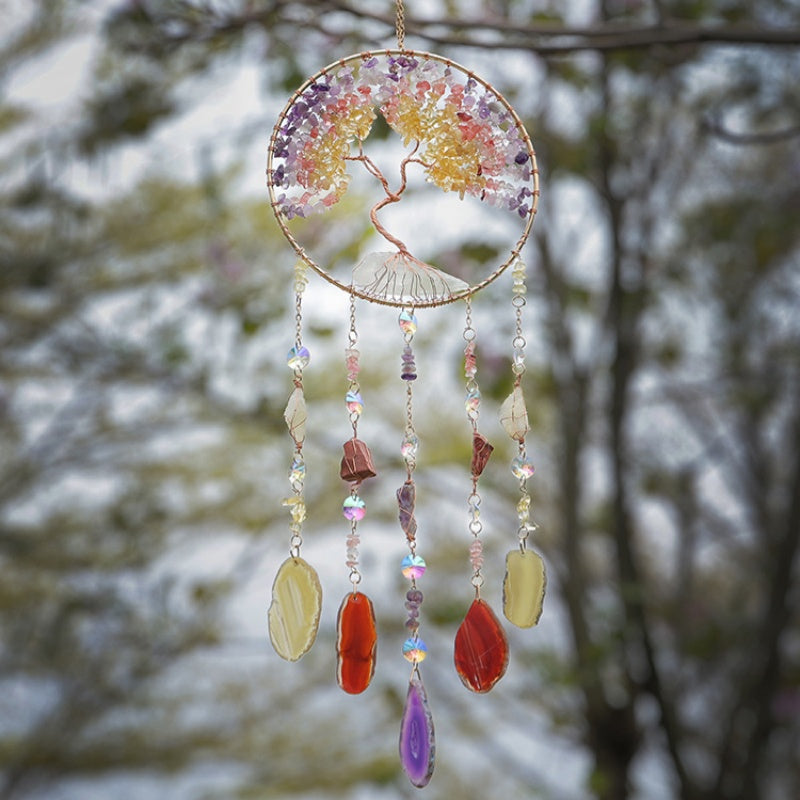 Crystal Tree of Life Dreamcatcher with Agate Slices