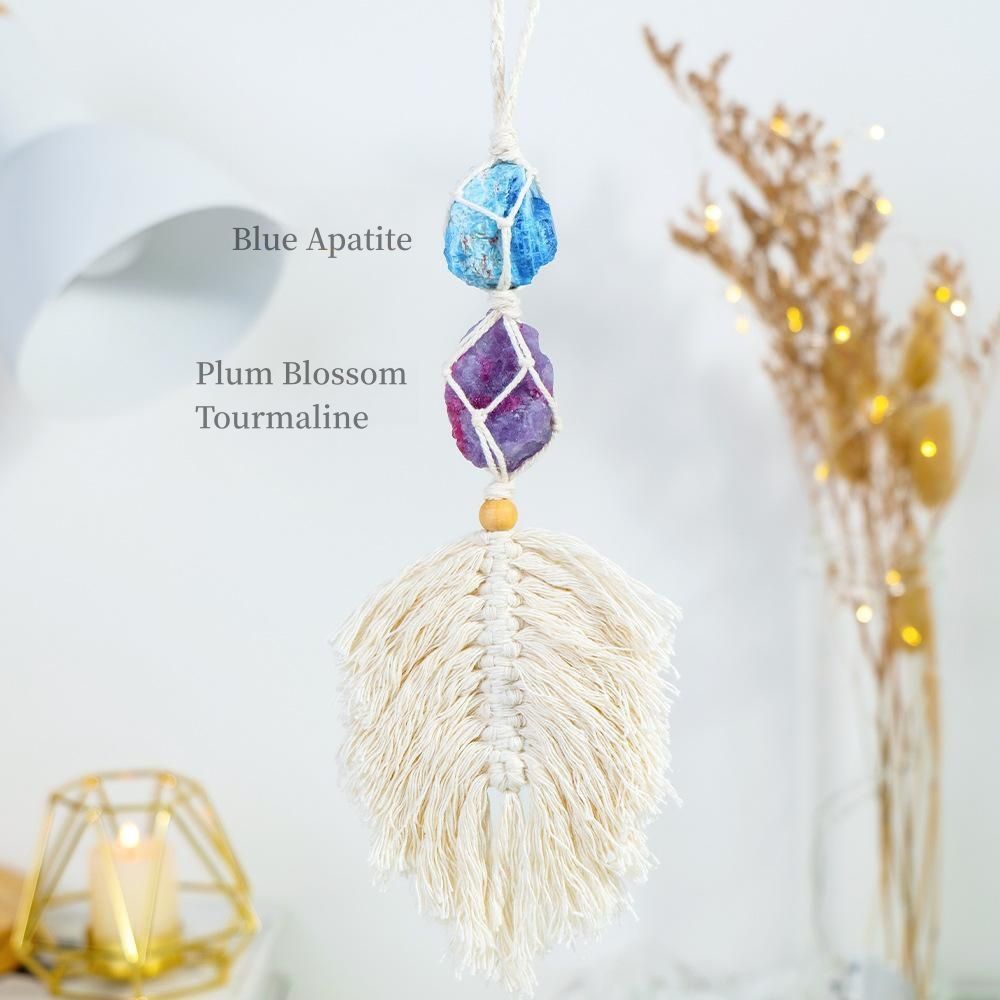 Hand-Woven Leaf-Shaped Tassel Crystal Car Charm