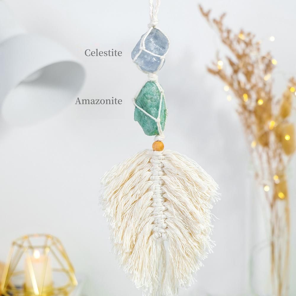Hand-Woven Leaf-Shaped Tassel Crystal Car Charm