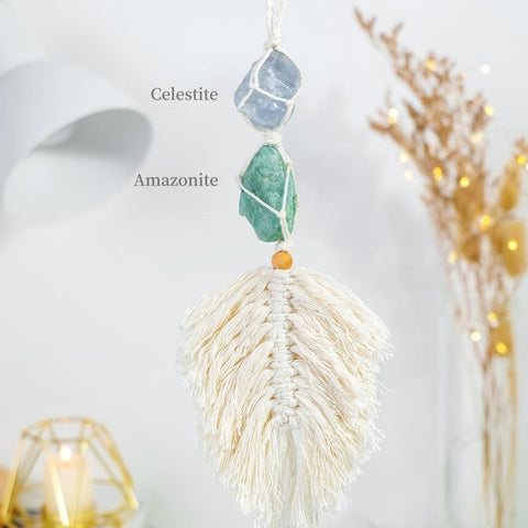 Hand-Woven Leaf-Shaped Tassel Crystal Car Charm
