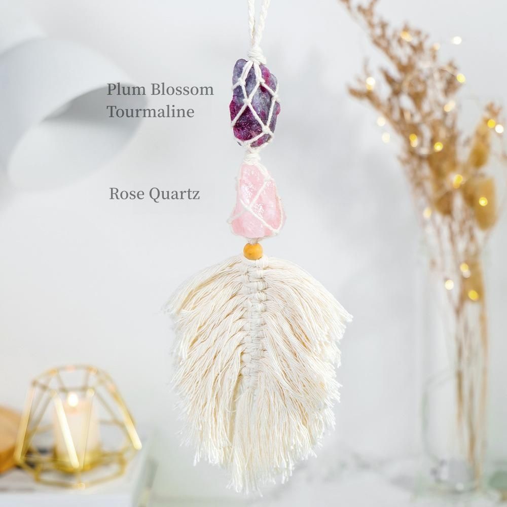 Hand-Woven Leaf-Shaped Tassel Crystal Car Charm