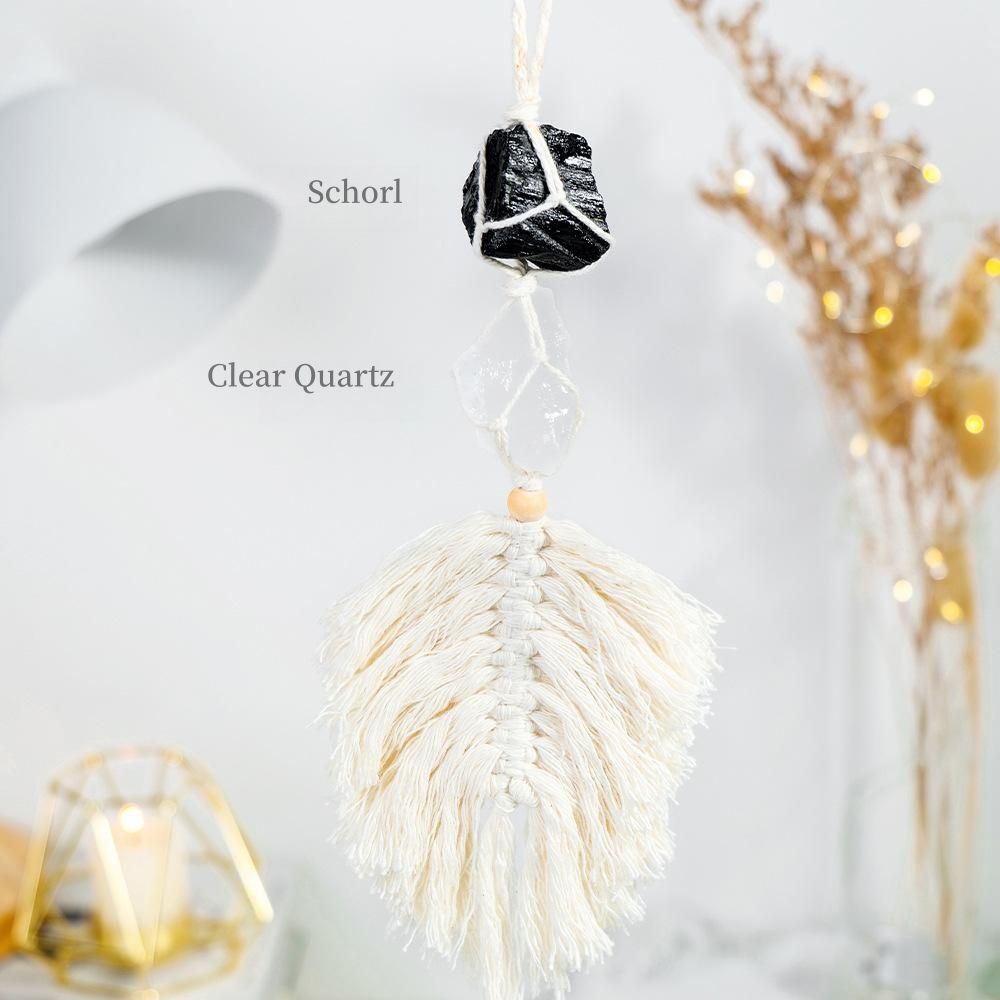 Hand-Woven Leaf-Shaped Tassel Crystal Car Charm