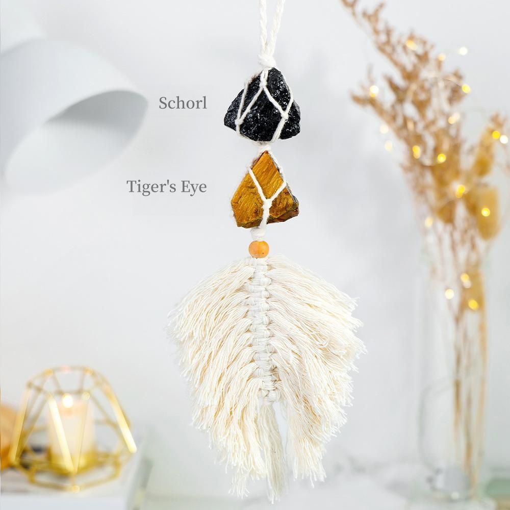 Hand-Woven Leaf-Shaped Tassel Crystal Car Charm