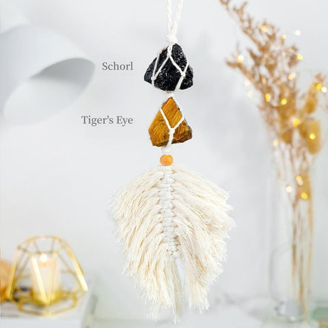 Hand-Woven Leaf-Shaped Tassel Crystal Car Charm