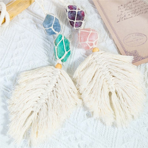Hand-Woven Leaf-Shaped Tassel Crystal Car Charm