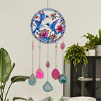 Blue hummingbird acrylic suncatcher with dangling agate slice pendants