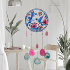 Blue hummingbird acrylic suncatcher with dangling agate slice pendants