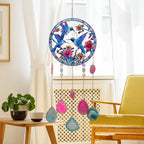 Blue hummingbird acrylic suncatcher with dangling agate slice pendants