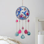 Blue hummingbird acrylic suncatcher with dangling agate slice pendants
