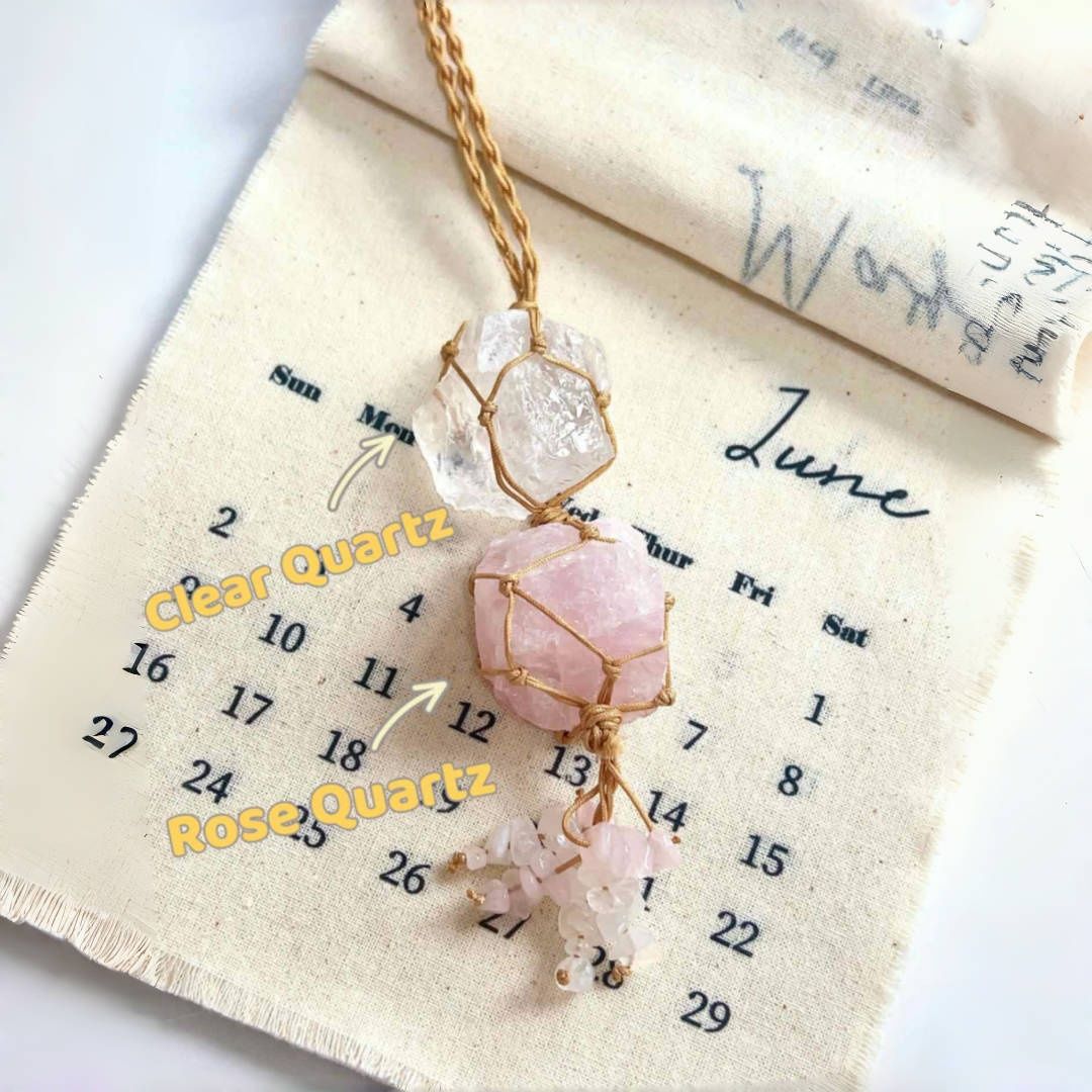 Macrame Raw Stone Bag Charm