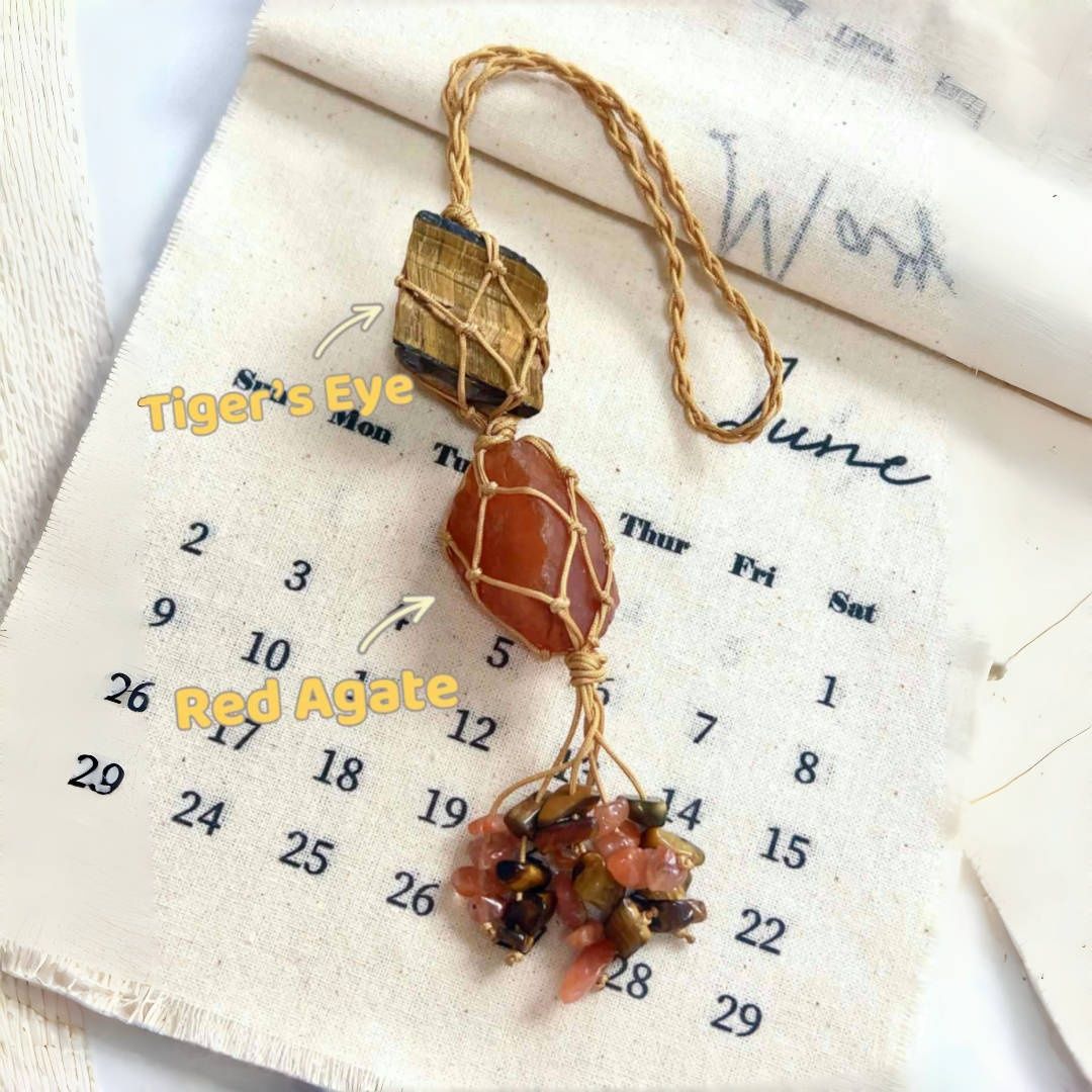 Macrame Raw Stone Bag Charm