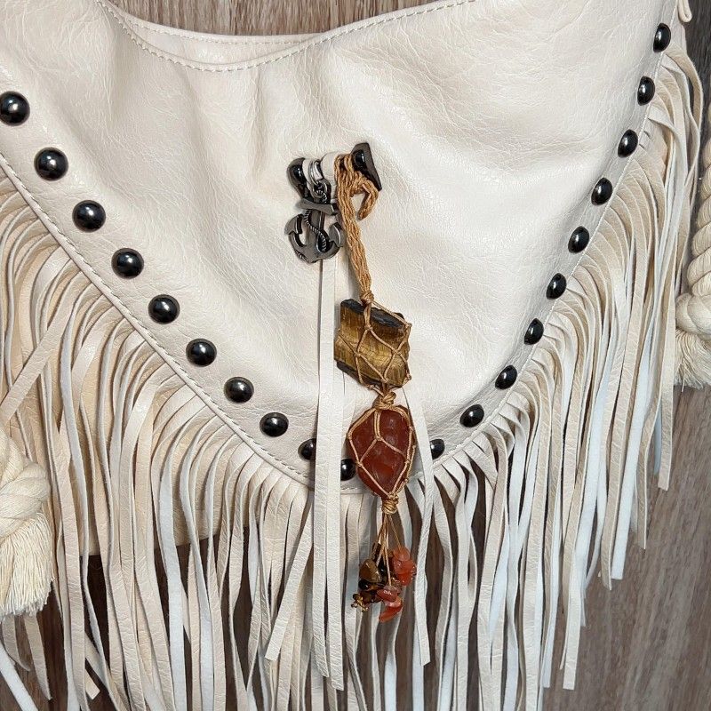 Macrame Raw Stone Bag Charm