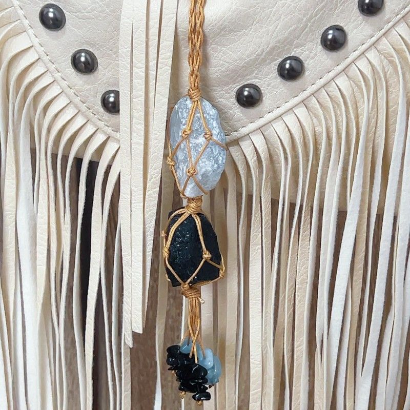Macrame Raw Stone Bag Charm