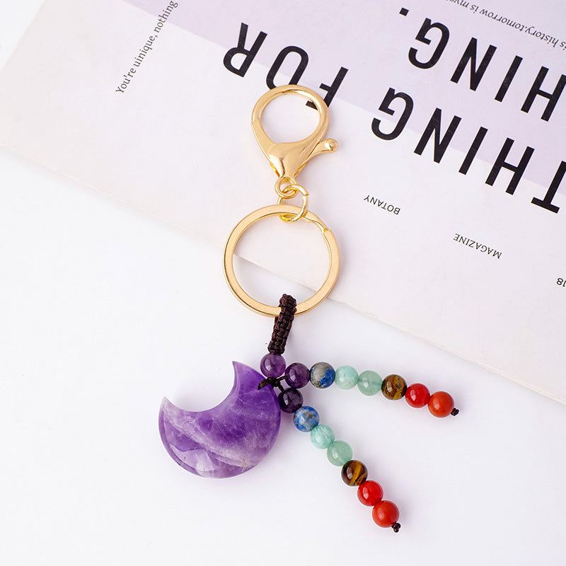 Moon Shape Amethyst Keychain