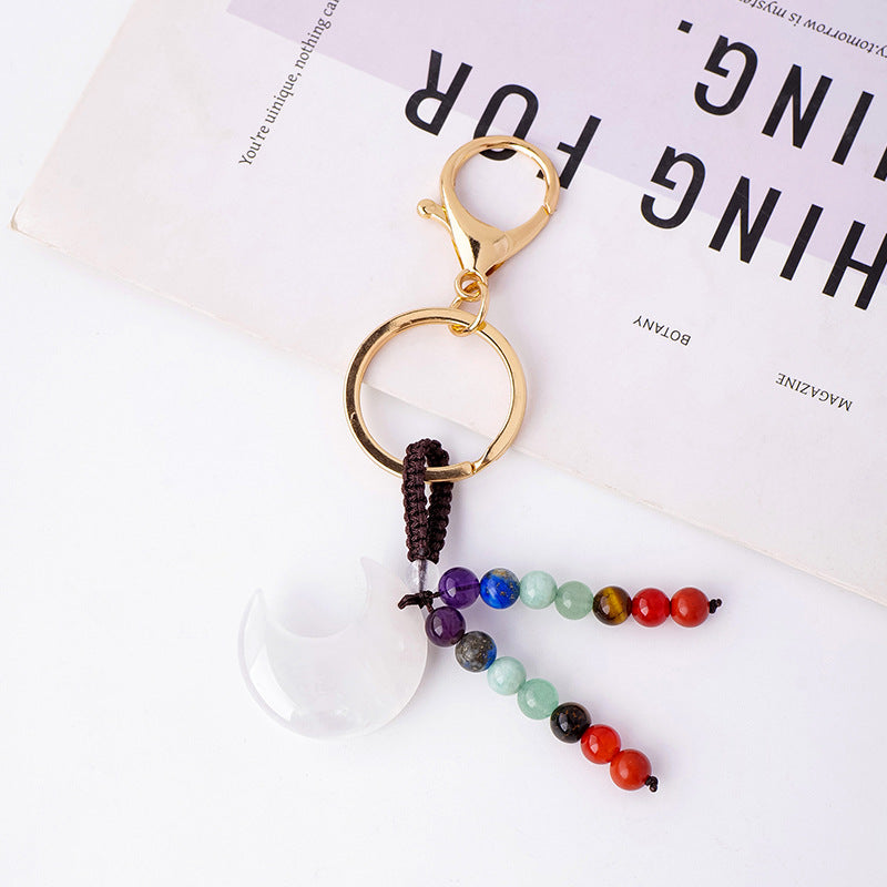 Moon Shape Clear Quartz Keychain