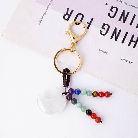 Moon Shape Clear Quartz Keychain