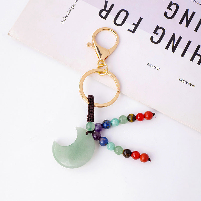 Moon Shape Green Aventurine Keychain