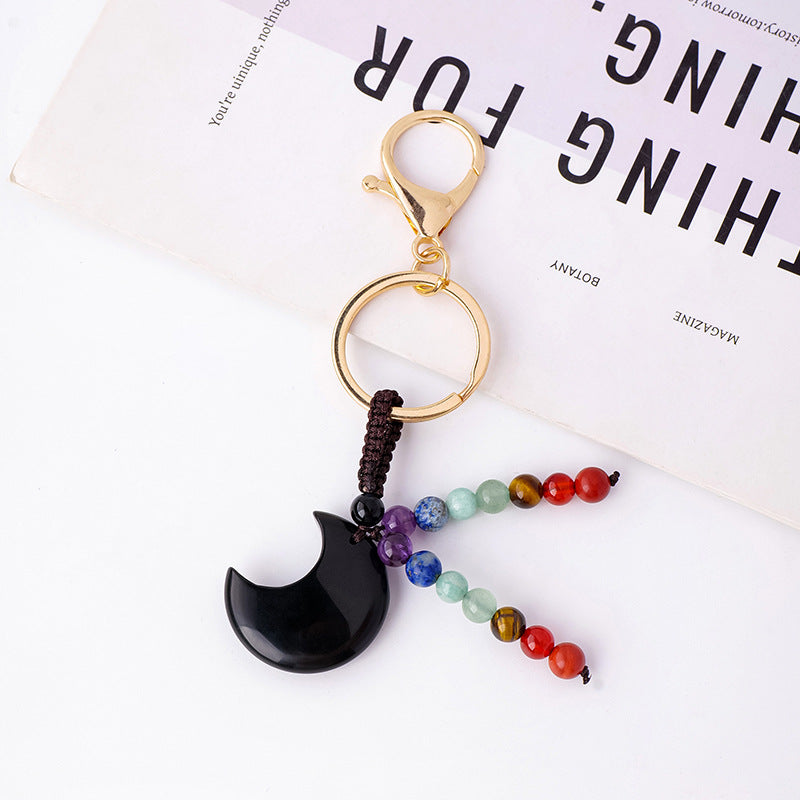 Moon Shape Obsidian Keychain