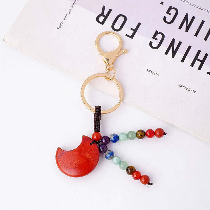 Moon Shape Red Jasper Keychain